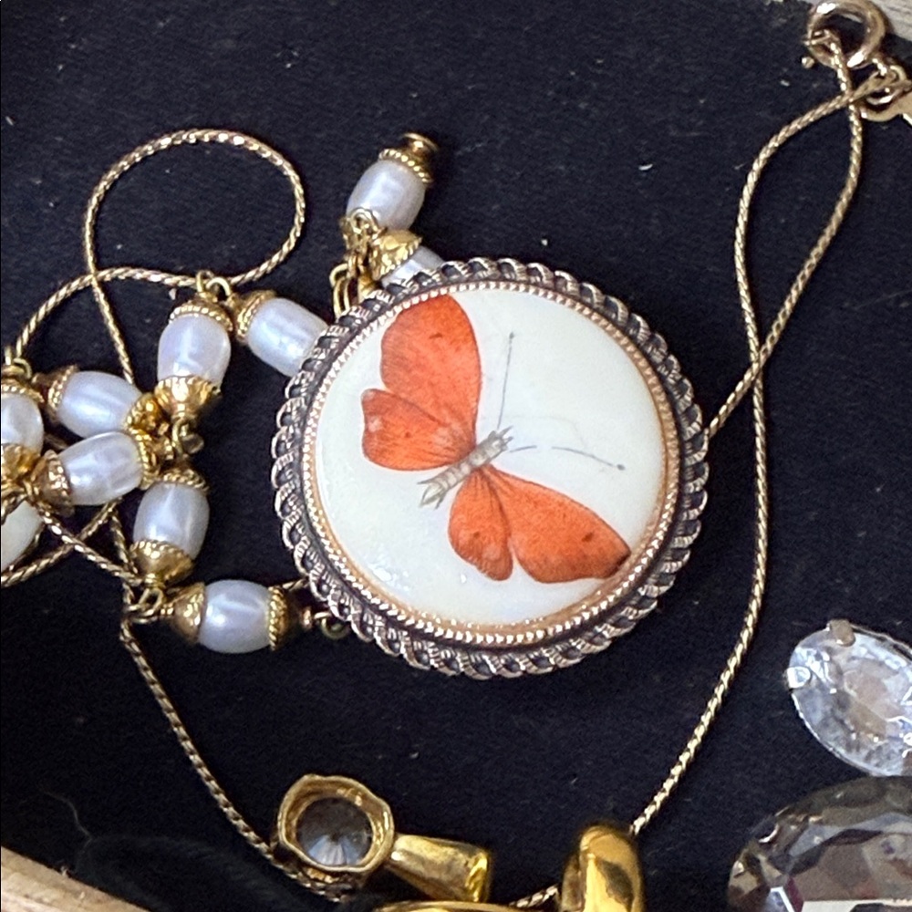Vintage Handcrafted Orange Butterfly Scarf Clip Signed W.Germany 1.5”